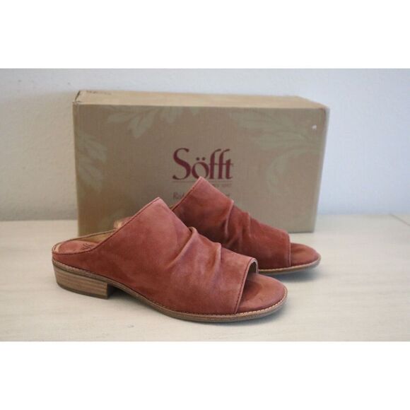Sofft SF0048222 Women's Sz 7M Brick Red Netta Leather Slip On Sandals - Picture 1 of 12